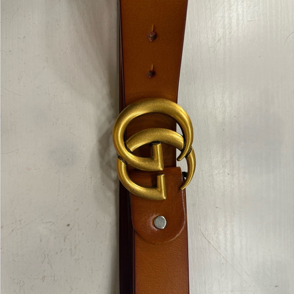 Gucci Tan Leather Belt with Gold Buckle